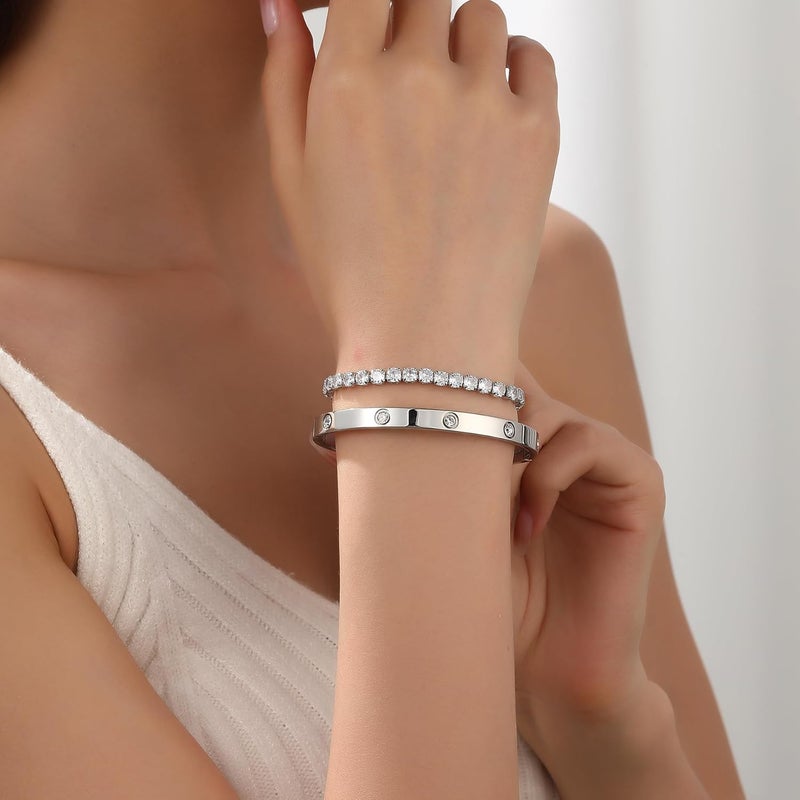 Jade cabbage Store Gold Bracelets for Women 18K Gold Plated Love Friendship Bracelet With Cubic Zirconia Cuff Bangle Jewelry Set Witness the Gift of Love - Image 3